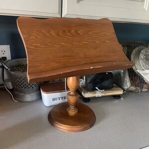 Vintage Wooden Pillar Pedestal Book Music, Cookbook Stand H 15'' x W 14''. 7.5''